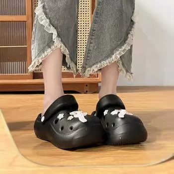 Height increase non-slip cute cartoon hole shoes women s new summer wear thick-soled beach bag head slippers tide in 2025 36 чёрный