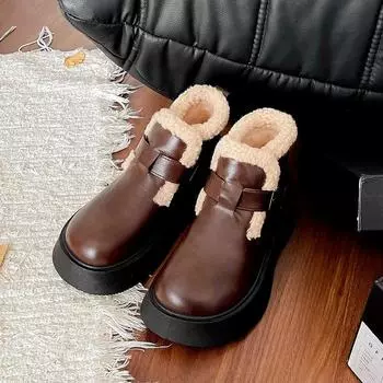 Height Increasing Ankle Modern Boots Winter Buckle Strap Ladies Shoes on Sale 2024 High Quality Round Toe Low Heel Women s Boots 35 абрикосовый