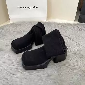 Height-increasing boots women s fashion versatile temperament simple autumn and winter new knee boots elastic thin boots suede 35