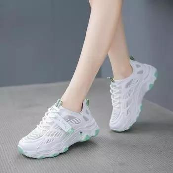 Height Increasing Chunky Sneakers Women Shoes New Fashion Breathable Mesh Sport Women s Sneaker Casual Sneakers 35 зелёный