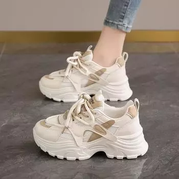 Height-increasing dad shoes women 2024 summer and autumn mesh breathable feet small thick bottom low top ultra-light sports Korean version 35 темно-коричневого