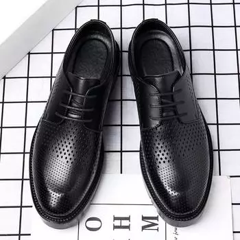 Height-increasing hole shoes men s 10cm hollow men s inner height-increasing leather shoes business dress thick sole 8CM tide 37