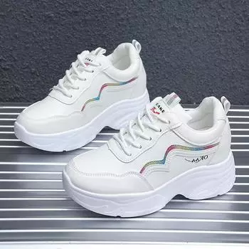 Height Increasing Insole Dad Shoes Women s All-Matching New Spring and Autumn Platform Leather Casual Sports White Shoes Pumps 35 серебряный