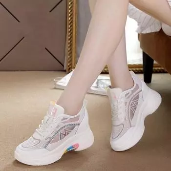 Height Increasing Insole Dad Shoes Women s Breathable Mesh Shoes Women s Ultra-Thin Summer Platform White Shoes Summer Thin Casual Sneakers 41 белый