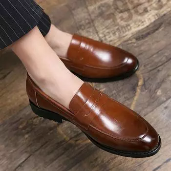 Height-increasing leather shoes men s four seasons Korean version one-pedal British foot cover round head loafers breathable lazy casual men s sh 37