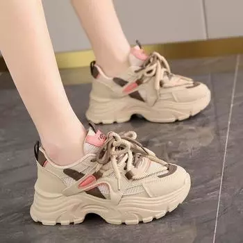 Height-increasing Mesh Breathable Dad Shoes Women s Summer New Versatile Thick-soled Comfortable Feet Small Ultra-light Sports Shoes 35 хаки