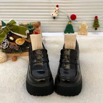 Height-increasing platform small leather shoes women s British style jk uniform shoes 2024 new thick heel high heels 8cm 35 чёрный