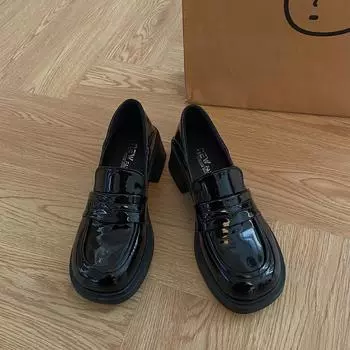 Height-increasing small leather shoes Mary Jane small leather shoes High heels Mary Jane shoes Uniform shoes Middle heel 35