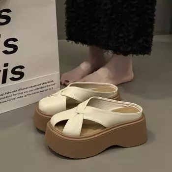 Height-increasing thick-soled Mary Jane shoes, women s new summer outer wear fashionable and versatile casual soft-soled non-slip bag head slippers 35