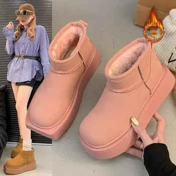 Height-increasing thick-soled pink snow boots for women s 2025 autumn and winter new pedal velvet thermal short boots Northeast cotton shoes 35 жёлтый