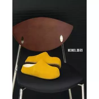 Height-increasing thick-soled women s new bag head half slippers, spring and summer outer wear height-increasing one-pedal lazy shoes 35 жёлтый