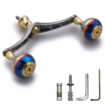 HEIGHTEN 110mm Reel Handle (Carbon & Aluminum Combined) with 30mm Knob for Shimano DAIWA 110mm, Gold & Gunmetal 388