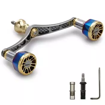 HEIGHTEN 110mm Reel Handle (Carbon & Aluminum Combined Handle) for Shimano DAIWA General Spinning Reel Arch Engine (Gunmetal & Gold) (253)