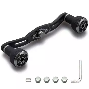 HEIGHTEN 120/110mm Reel Handle Thickness 4mm 1.5K Charcoal Cloth Carbon 24mm TPE Knob for Baitcasting Reel TPE Series (120mm, Black & Gunmetal) (431)