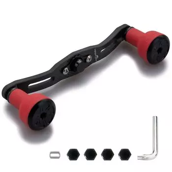 HEIGHTEN 120/110mm Reel Handle Thickness 4mm 1.5K Charcoal Cloth Carbon 24mm TPE Knob for Baitcasting Reel TPE Series (120mm, Red & Black) (433)