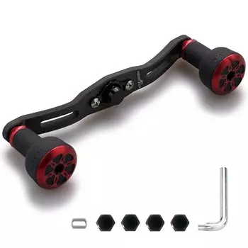 HEIGHTEN 120/110mm Reel Handle Thickness 4mm 1.5K Charcoal Cloth Carbon 24mm TPE Knob for Baitcasting Reel TPE Series (110mm, Black & Red) (471)