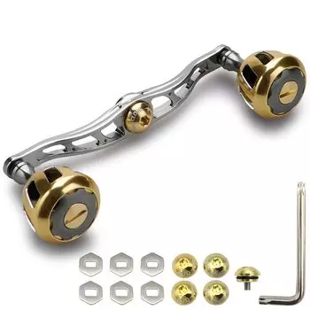 HEIGHTEN 130/120mm Reel Handle with 32mm Knob Shimano Daiwa Abu Garcia Universal Baitcasting Reel Wheel Series 120mm - Gunmetal Handle & Gold Knob 902