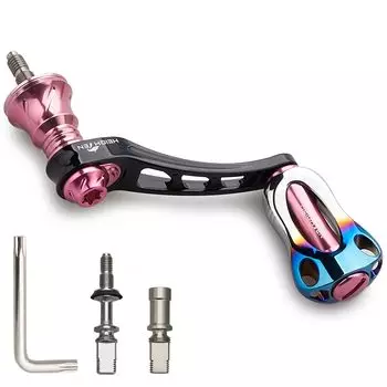 HEIGHTEN 45-50mm Variable Reel Handle with 22mm Aluminum Knob / 20mm Carbon Knob for Shimano Daiwa Universal Spinning & Sakura Pink 952