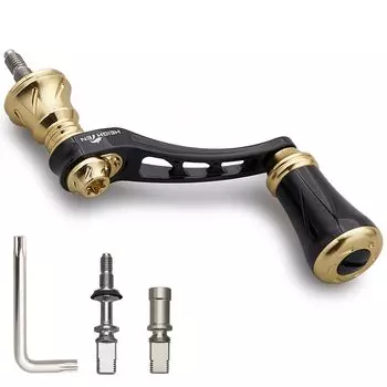 HEIGHTEN 45-50mm Variable Reel Handle with 19mm Aluminum Knob for Shimano Daiwa Universal Spinning Reel Arch Series (Black & Gold) (881)