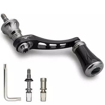 HEIGHTEN 45-50mm Variable Reel Handle with 19mm Aluminum Knob for Shimano Daiwa Universal Spinning Reel Arch Series (Gunmetal & Black) (880)