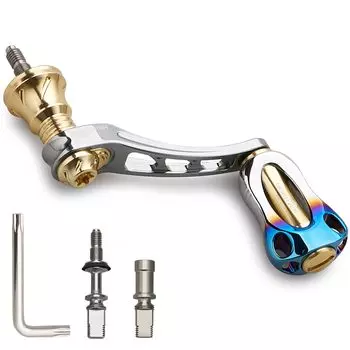 HEIGHTEN 45-50mm Variable Reel Handle with 22mm Aluminum Knob / 20mm Carbon Knob for Shimano Daiwa Universal Spinning - Gunmetal & Gold 950