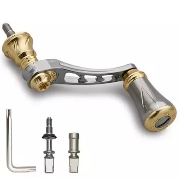 HEIGHTEN 45-50mm Variable Reel Handle with 19mm Aluminum Knob for Shimano Daiwa Universal Spinning Reel Arch Series (Gold & Gunmetal) (882)