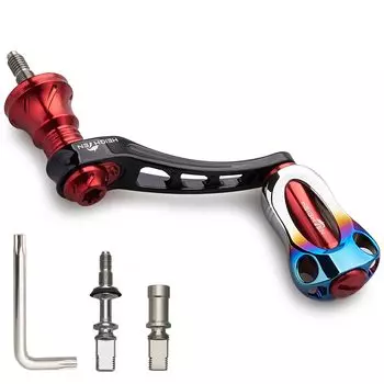 HEIGHTEN 45-50mm Variable Reel Handle with 22mm Aluminum Knob / 20mm Carbon Knob for Shimano Daiwa General Spinning Reel Arch Series - Black & Red 949