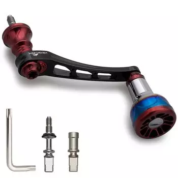 HEIGHTEN 55-60mm Variable Reel Handle with New 24.5mm Handle Knob for Daiwa (DAIWA) SHIMANO Universal Spinning Reel Engine Series Black & Wine Red 975