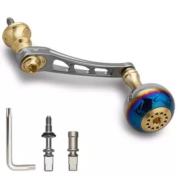 HEIGHTEN 55-60mm Variable Reel Handle with 30mm Handle Knob for Daiwa (DAIWA) SHIMANO Universal Spinning Reel Aurora Series (Gunmetal & Gold) (977)