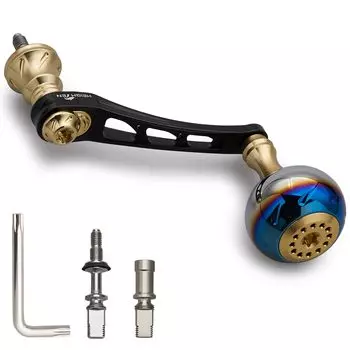 HEIGHTEN 55-60mm Variable Reel Handle with 30mm Handle Knob for Daiwa (DAIWA) SHIMANO Universal Spinning Reel Aurora Series (Black & Gold) (979)