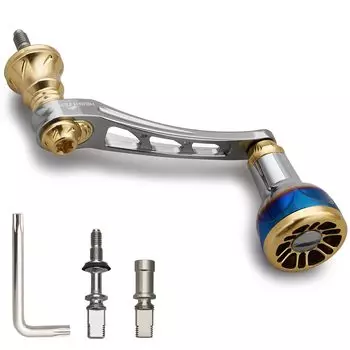 HEIGHTEN 55-60mm variable reel handle with new 24.5mm handle knob for Daiwa (DAIWA) SHIMANO universal spinning reel Engine Series gunmetal & gold 974