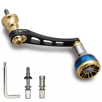 HEIGHTEN 55-60mm Variable Reel Handle with New 24.5mm Handle Knob for Daiwa (DAIWA) SHIMANO Universal Spinning Reel Engine Series (Black & Gold) (973)