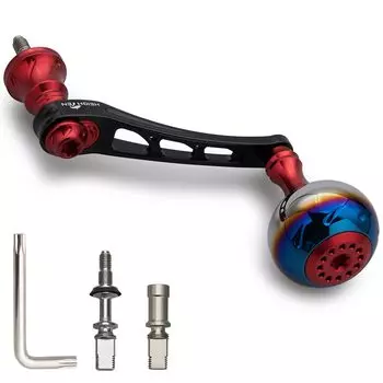 HEIGHTEN 55-60mm Variable Reel Handle with 30mm Handle Knob for Daiwa (DAIWA) SHIMANO Universal Spinning Reel Aurora Series (Black & Red) (981)