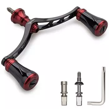 HEIGHTEN 80mm/95mm/98mm Reel Handle with 20mm/19mm Knob for Shimano Daiwa Universal Spinning Reel New Pillar Series (98mm - Black & Wine Red) (942)