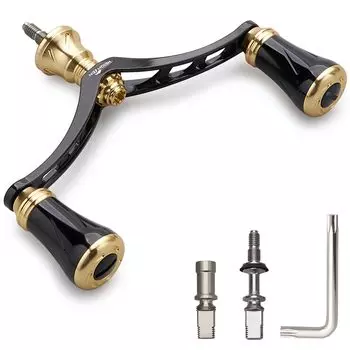 HEIGHTEN 80mm/95mm/98mm Reel Handle with 20mm/19mm Knob for Shimano Daiwa Universal Spinning Reel New Pillar Series (98mm - Black & Gold) (941)
