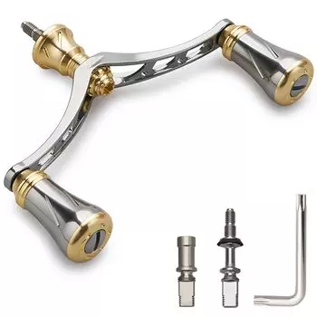 HEIGHTEN 80mm/95mm/98mm Reel Handle with 20mm/19mm Knob for Shimano Daiwa Universal Spinning Reel New Pillar Series (98mm - Gunmetal & Gold) (938)