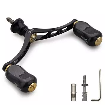 HEIGHTEN 80mm/98mm Reel Handle with 20mm/21mm Carbon Knob for Shimano Daiwa Universal Spinning Reel Gourd Series (Black & Gold) (826)