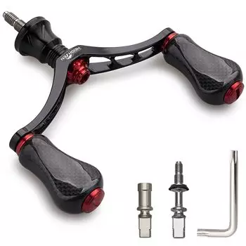HEIGHTEN 80mm/98mm Reel Handle with 20mm/21mm Carbon Knob for Shimano Daiwa Universal Spinning Reel Gourd Series (80mm - Black & Red) (932)