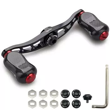 HEIGHTEN 88mm reel handle with 21mm carbon knob for general purpose baitcasting reel Arch Gourd Series black SHIMANO, DAIWA, Abu, (carbon knob, & red)