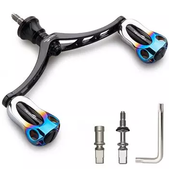 HEIGHTEN 98mm Reel Handle with 22mm Knob for Shimano Daiwa Universal Spinning Reel Aurora Series (Black - Brown) (847)