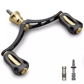 HEIGHTEN 98mm Reel Handle with 22mm Knob for Shimano Daiwa Universal Spinning Reel Aurora Series (Black & Gold) (859)