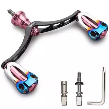 HEIGHTEN 98mm Reel Handle with 22mm Knob for Shimano Daiwa Universal Spinning Reel Aurora Series (Black & Cherry Pink - Burnt Color) (853)