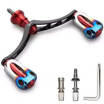 HEIGHTEN 98mm Reel Handle with 22mm Knob for Shimano Daiwa Universal Spinning Reel Aurora Series (Black & Red - Brown) (846)