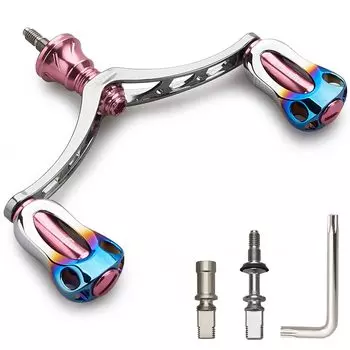 HEIGHTEN 98mm Reel Handle with 22mm Knob for Shimano Daiwa Universal Spinning Reel Aurora Series (Gunmetal & Sakura Pink - Burnt Color) (848)