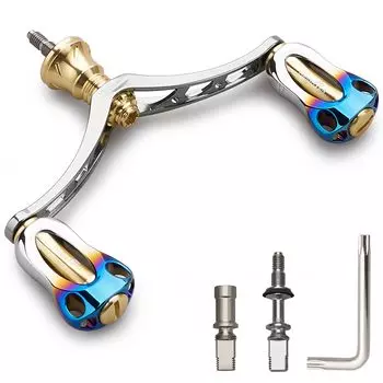 HEIGHTEN 98mm Reel Handle with 22mm Knob for Shimano Daiwa Universal Spinning Reel Aurora Series (Gunmetal & Gold - Brown) (849)