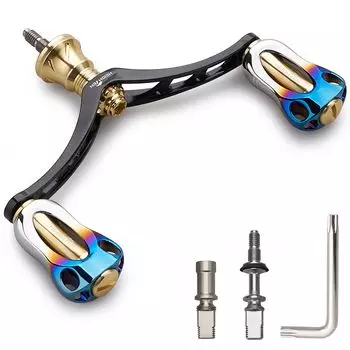 HEIGHTEN 98mm Reel Handle with 22mm Knob for Shimano Daiwa Universal Spinning Reel Aurora Series (Black & Gold - Brown) (851)