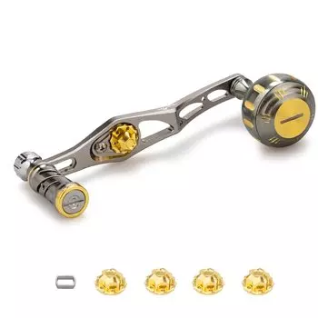 HEIGHTEN Improved 70/45mm Reel Handle SHIMANO DAIWA Abu Bait Reel Universal V2.0 (Gunmetal/Gold (Knob) & Gunmetal (Handle)) (129)