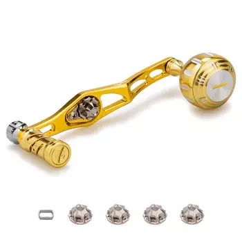 HEIGHTEN Improved Reel Handle SHIMANO DAIWA Abu Bait Reel Universal Gold 70/45mm V2.0 (Gold/Silver (Knob) & (Handle)) (128)