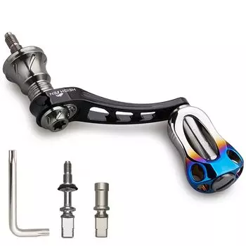 HEIGHTEN Ручка для катушки 45-50 мм с алюминиевой ручкой 22 мм / карбоновой ручкой 20 мм для спиннинга Shimano Daiwa General - черная ручка и ручка цвета оружейной стали 947