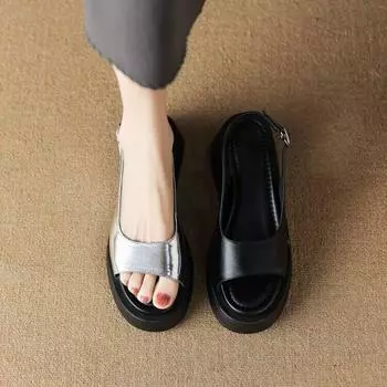 heightened platform open-toed Roman sandals women s Roman shoes summer new sandals women s shoes 2025 new 35 чёрный